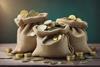 small pots sacks money cash