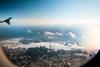 bird's eye view of Toronto through a plane window