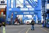 Containers are being offloaded in the port of Philadelphia, April 2025