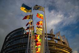 Flags of the country members of the European Union are raised at the EP headquarters in Strasbourg