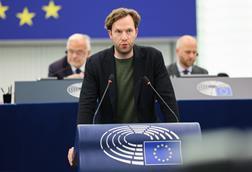 Damian Boeselager, MEP, speaking during a European Parliament plenary session in June 2026