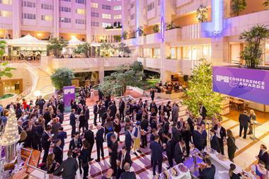 Guests gather in the lobby of the Hilton Prague Hotel prior to the IPE Awards dinner