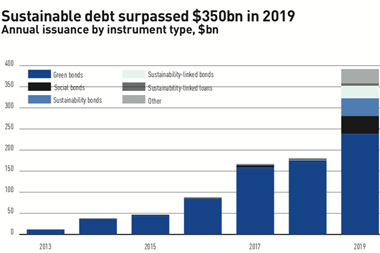 Sustainable debt surpassed $350bn in 2019
