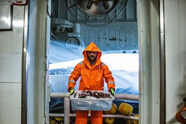 A fisherman on a fishing boat at sea