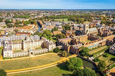 Aerial shot of Cambridge, UK