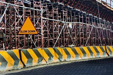 road works block barrier slow down