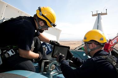 Siemens wind service technicians using digital tablets