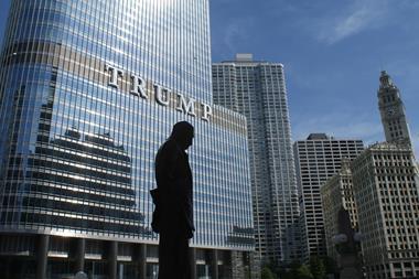 Photo of silhouette of statue near Trump building