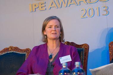 Sally Bridgeland speaking at the IPE Awards in Noordwijk.