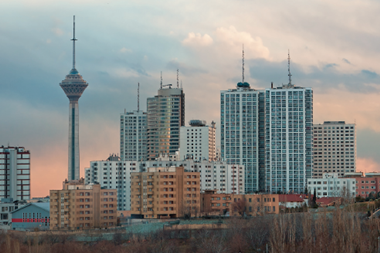 Skyline of Tehran with Milad Tower among high rise buildings