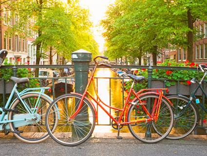 Bikes on a bridge in Amsterdam