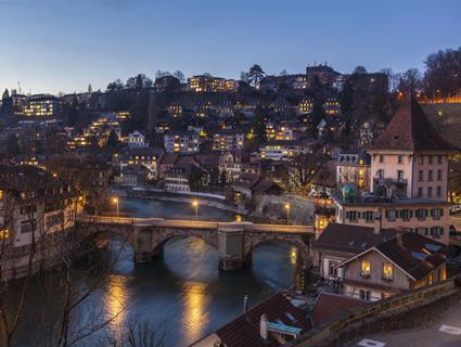 Night view of Bern and Aare River, Switzerland