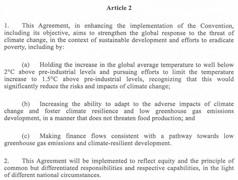 Article 2 of the December 2015 Paris Agreement