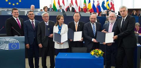 European Parliament Paris Agreement signing ceremony
